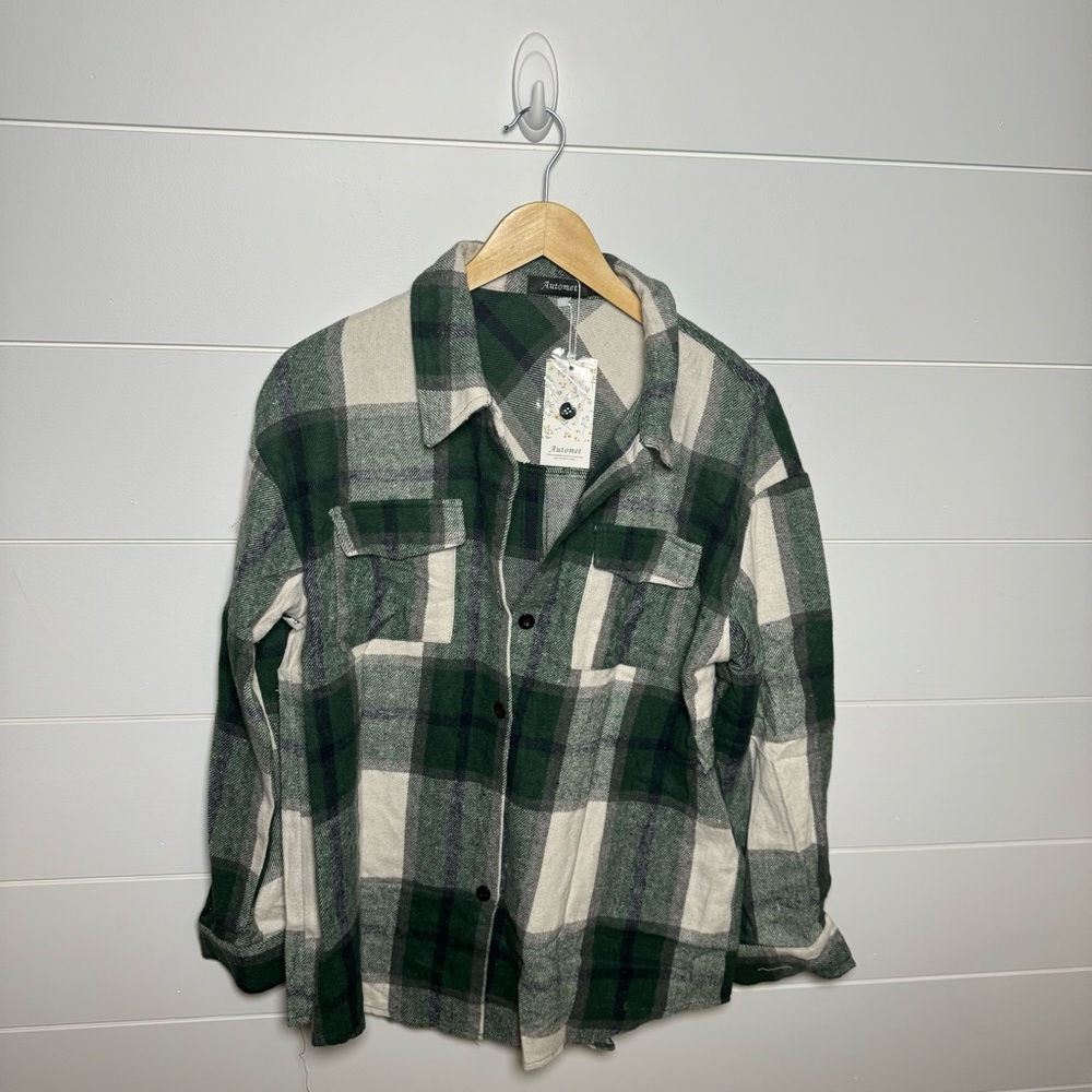 Green and White Plaid Flannel